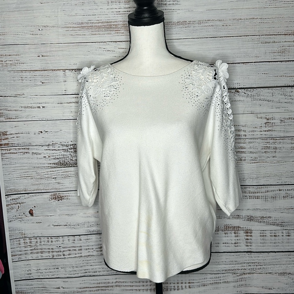 Luna white Sweater with Embellishments